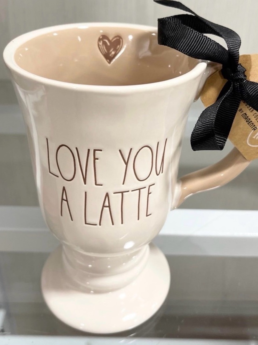 Rae Dunn Love You a Latte Beige Ceramic Pedestal Mug